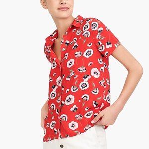 J. Crew Factory Bechlet Poppy Red Button-down Blouse